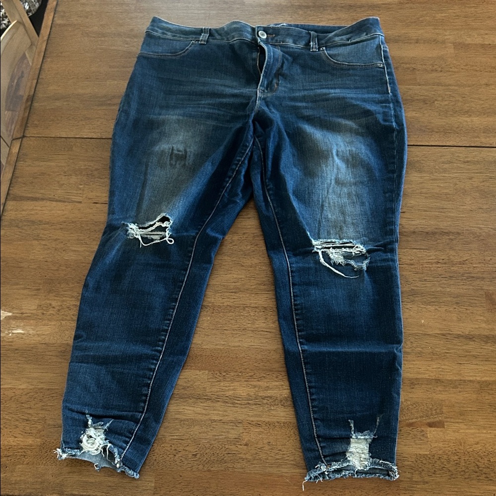 Maurices Dark Blue Distressed Skinny Jeans